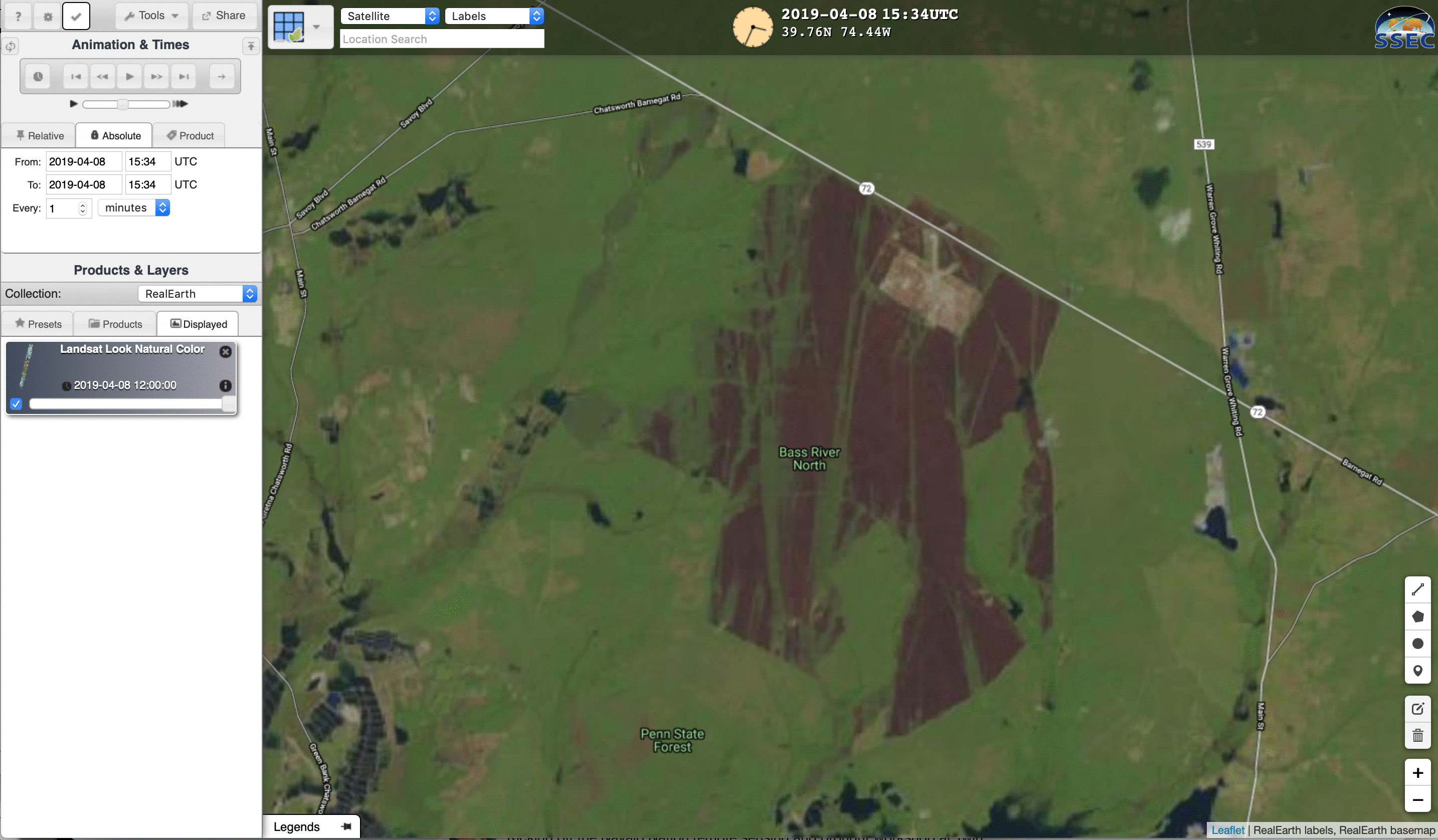 Landsat-8 False Color RGB image, with Google Maps background [click to enlarge]