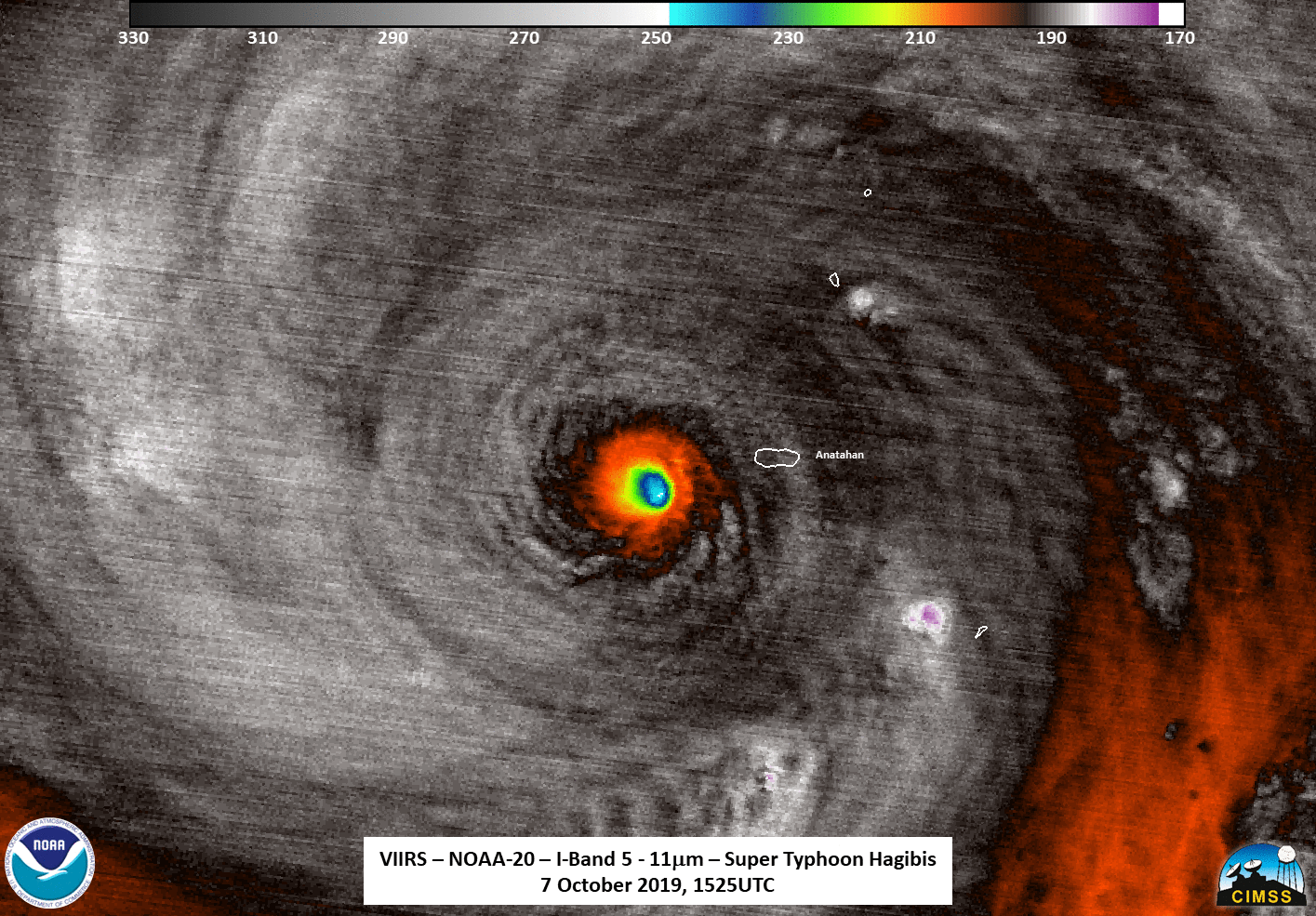 VIIRS Infrared Window (11.45 µm) images from NOAA-20 and Suomi NPP (credit: William Straka, CIMSS) [click to enlarge]
