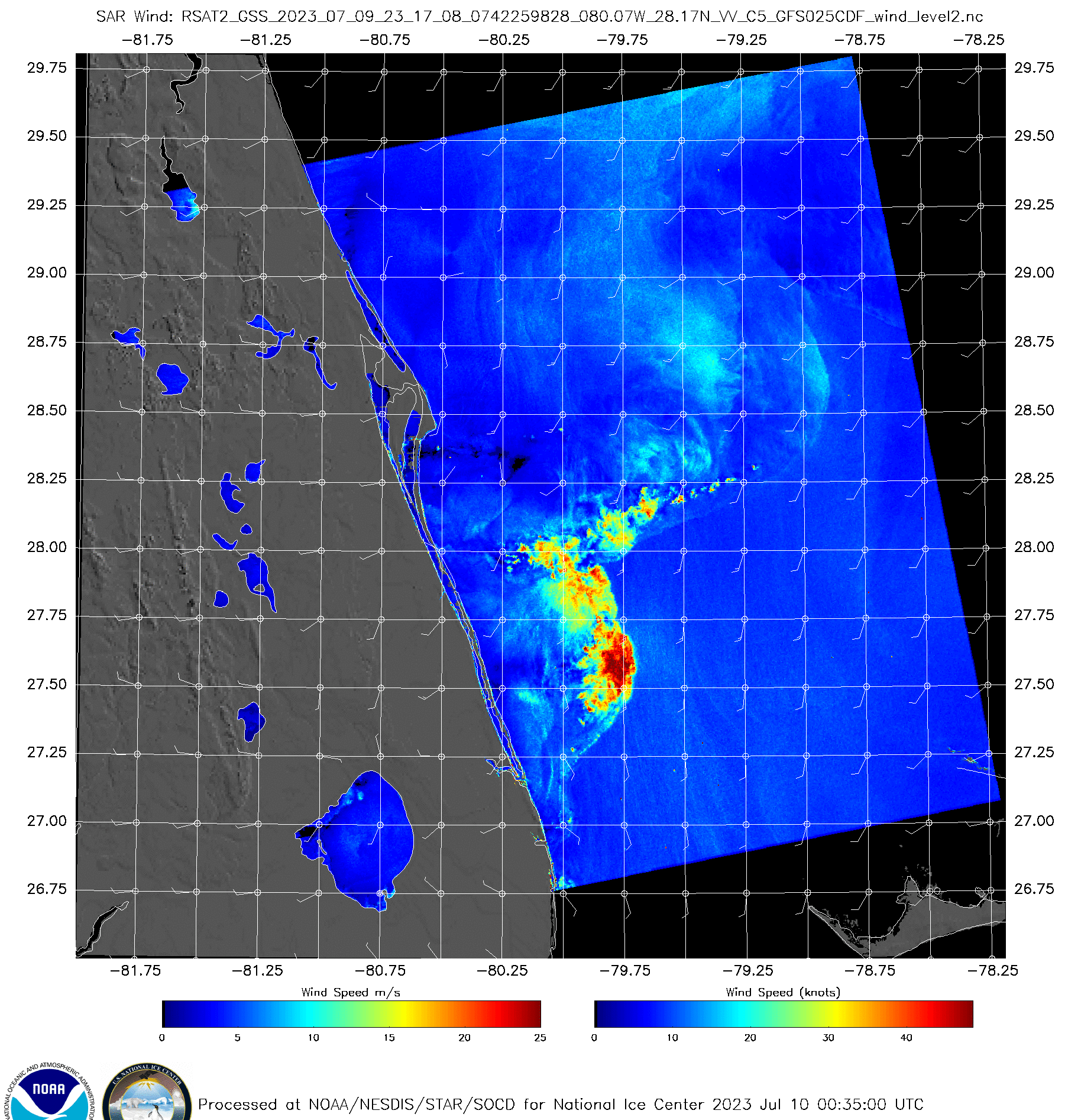 SAR Data With A Severe Thunderstorm Off The Coast Of Florida CIMSS 