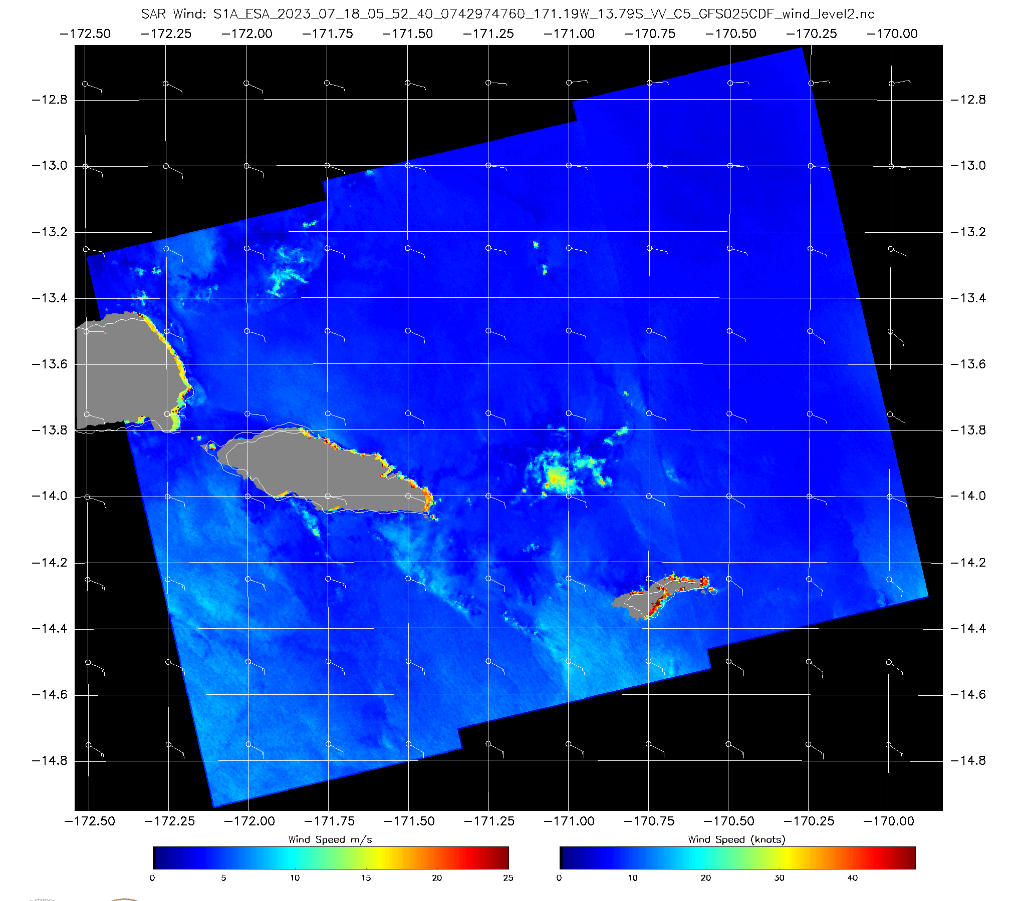 SAR Winds Over American Samoa Waters CIMSS Satellite Blog CIMSS
